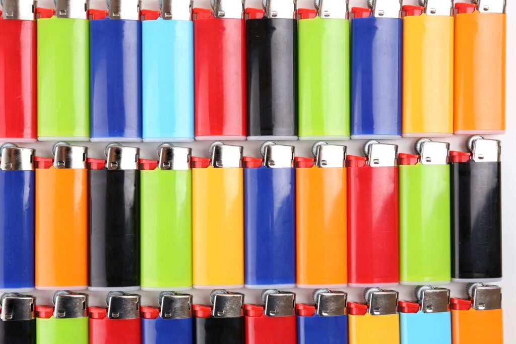 Colorful lighters closeup