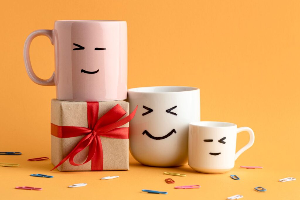 Front view boss day concept with cups